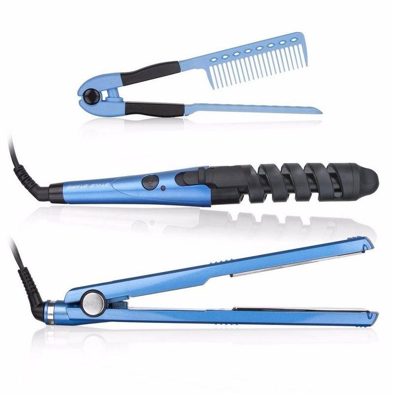 Combo Profesional de Plancha, Rizador y Peine para Cabello
