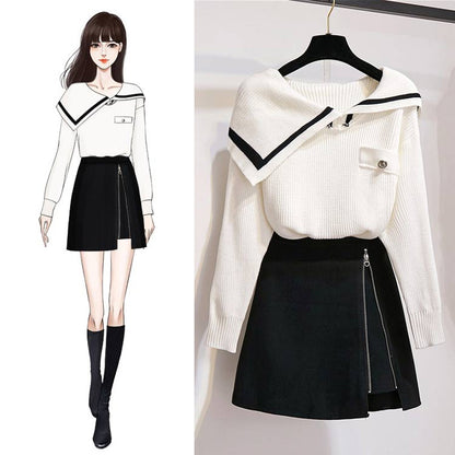 Two-piece Sweater With Skirt Temperament Was Thinner