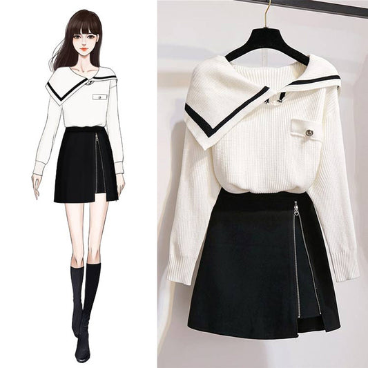 Two-piece Sweater With Skirt Temperament Was Thinner